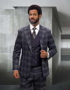 Statement ITALY Suit - Super 150's Wool Suit Statement Men's 3 Piece 100% Wool Fashion Suit - Plaid Pattern