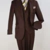 Big And Tall Brown Suit MENS BROWN WIDE PEAK LAPEL VESTED SUIT IN SUPER 150'S MERINO WOOL