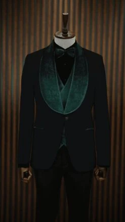 Wedding Tuxedos For Men In Green Black Classic Wedding Tuxedo Style For Guys - Two Toned Lapel