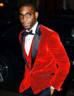 Mens Designer Traditional Shawl Dinner Jacket In Red