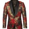 Mens Designer Traditional Shawl Dinner Jacket In Red & Gold