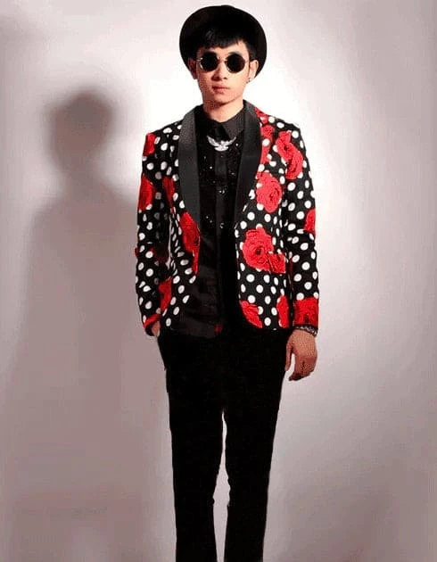 Mens Prom Tuxedo Suit Black & White Polka Dot Prom Suit 1 Mens Prom Tuxedo Suit Black & White Polka Dot Prom Suit