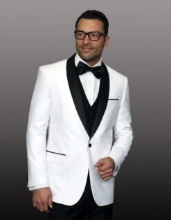 Mens Designer Traditional Shawl Dinner Jacket In White