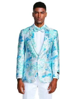 Mens Designer Traditional Shawl Dinner Jacket In Turquoise Sky Blue