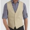 Mens Linen Vest And Pants Set - Wedding Summer Vestin Tan