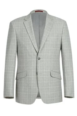Western Sport Coat - Western Blazer Mens Two Button Slim Fit Sport Coat Blazer In Light Grey Ash Windowpane Plaid