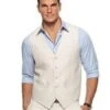 Mens Linen Vest And Pants Set - Wedding Summer Vestin Offf White