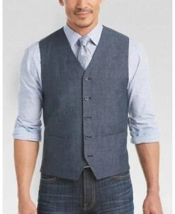 Mens Linen Vest And Pants Set - Wedding Summer Vestin Indigo Blue