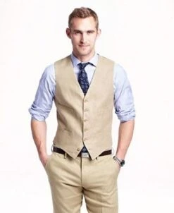 Mens Linen Vest And Pants Set - Wedding Summer Vestin Cream