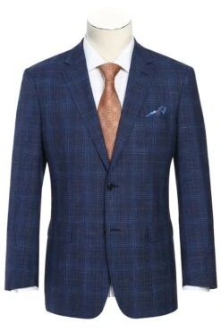 Western Sport Coat - Western Blazer Mens Classic Fit Two Button Wool & Linen Sport Coat Blazer In Blue Windowpane Plaid