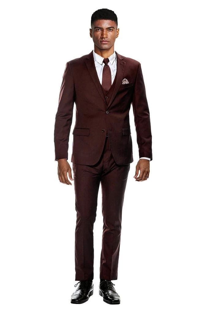 Skinny Fit Suit - Extra Slim Fit Suit Burgundy Ultra Slim Fit 3-Piece Prom Suit 1 Skinny Fit Suit - Extra Slim Fit Suit Burgundy Ultra Slim Fit 3-Piece Prom Suit