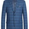 Western Sport Coat - Western Blazer Mens Two Button Slim Fit Sport Coat Blazer In Medium Indigo Blue Windowpane Plaid