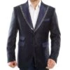 Navy Blue And Gold Trim Tuxedo Dinner Jacket - Navy Blue Blazer