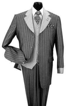 "Black Sharkskin Pinstripe Men's Zoot Suit With Vest - Fashionable"
