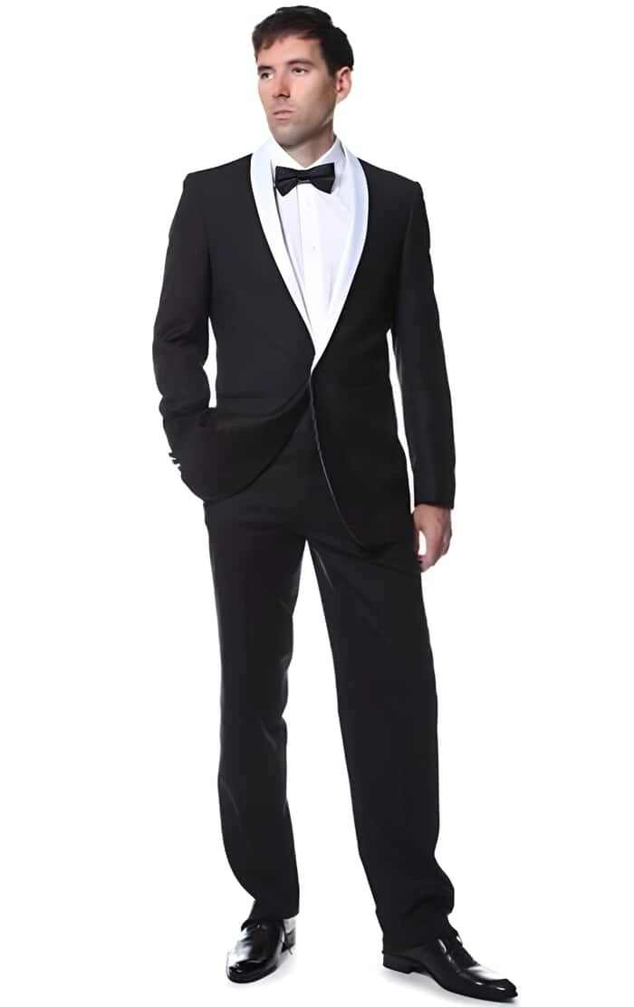 Men's Two Toned Black With White Lapel 1 Button Suit Shawl Collar Dinner Jacket Looking Fashion Tuxedo For Men 1 Men's Two Toned Black With White Lapel 1 Button Suit Shawl Collar Dinner Jacket Looking Fashion Tuxedo For Men
