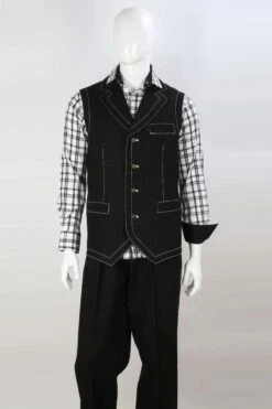 "Black Double Breasted Denim Vest And Pant Set For Men"