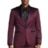 "Burgundy Men's Slim Fit Vested Satin Tuxedo Suit For Prom 2025 & Wedding"