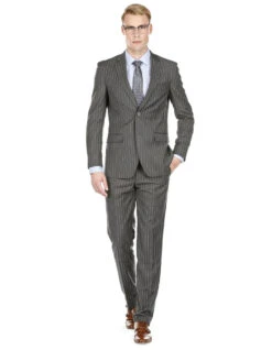 Gray Groomsmen Suits Mens Modern Fit Gangster Pinstripe Suit Charcoal Grey