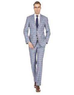 Gray Groomsmen Suits Mens Slim Fit Window Pane Suit Grey