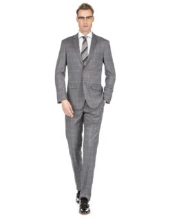 Gray Groomsmen Suits Mens Slim Fit Window Pane Suit Medium Grey