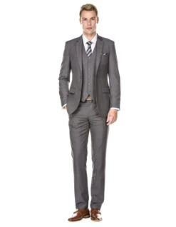 Gray Groomsmen Suits Mens Vested Smart Modern Fit Suit Grey