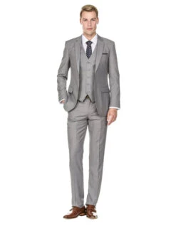 Gray Groomsmen Suits Mens Vested Smart Modern Fit Suit Light Grey