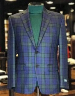 Big And Tall Holiday Jacket - Christmas Tartan Plaid Sport Jacket For Big Man In Color Green And Blue Tartan Scottish Pattern