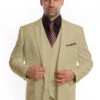 "Men's Solid Color Two-Button Vested Suit For Wedding & Business - Sand"