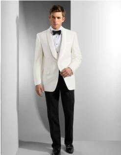 Mens Designer Traditional Shawl Dinner Polyester Jacket In Ivory