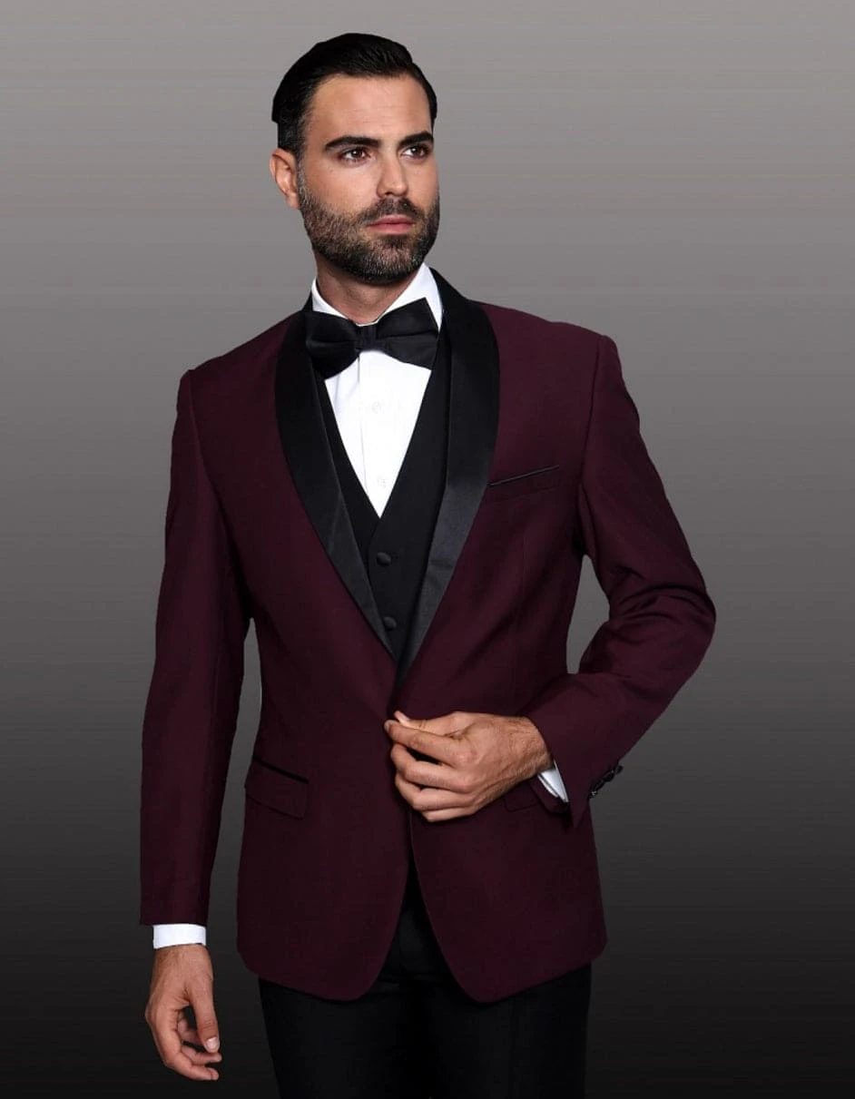 Mens 1 Button Shawl Lapel Wool DinnerClassic JacketBurgundy 1 Mens 1 Button Shawl Lapel Wool DinnerClassic JacketBurgundy