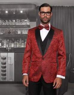 Mens Swirl Paisley Tuxedo In Red & Black