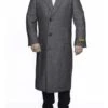 Mens Overcoat -Mens Long Wool Topcoats- Topcoat For Men-Men's Dress Coat Three Button Full Length Herringbone Gray Overcoat ~ Long Men's Dress Topcoat - Winter Coat