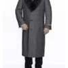 Mens Overcoat -Mens Long Wool Topcoats- Topcoat For Men-Mens Topcoat Mens Dress Coat Removable Fur Collar Full Length Wool Herringbone Grey Top Coat ~ Overcoat -Alberto Nardoni Shop image40412