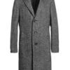 Mens Overcoat -Mens Long Wool Topcoats- Topcoat For Men-Mens Topcoat Mens Dress Coat Single Breaste Full Length Tweed Herringbone Gray Overcoat