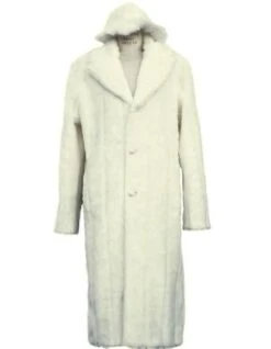 Mens Overcoat -Mens Long Wool Topcoats- Topcoat For Men-Men's Long Length Faux Fur Coat Full Length Overcoat ~ Long Men's Dress Topcoat - Winter Coat + Matching Hat Off White