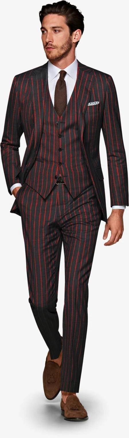 Men's Black And Red Pinstripe Gatsby Vintage Suit For Sale 1 Men's Black And Red Pinstripe Gatsby Vintage Suit For Sale