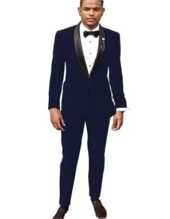 Men's Navy Blue Tuxedo Jacket And Velvet Pants