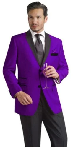 Velour Men's Blazer Jacket Purple Two Button Party Suit & Tuxedo & W/ BlackVelvet Or Suit Fab