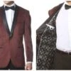 Velour Men's BlazerJacket Velvet Shawl Collar Dinner Smoking , Slim Fit Burgundy ~ Wine ~ Maroon -Alberto Nardoni Shop image45878