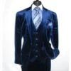 Men's Dark Navy Velour Men's Blazer Jacket 2 Button Velvet Fabric 3 Piece VestedSide Vent Suit -Alberto Nardoni Shop image46083