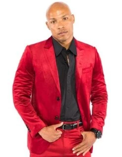 Mens Red Velvet Suit And Cheap Priced Velour Mens Blazer Jacket For Men Sport Coat + Pants