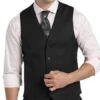 Five Button Besom Pocket Men's Black Slim Fit Suit Separates Vest