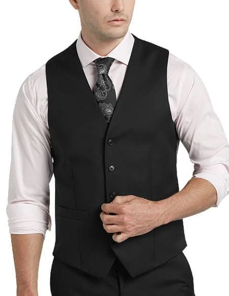 Five Button Besom Pocket Men's Black Slim Fit Suit Separates Vest 1 Five Button Besom Pocket Men's Black Slim Fit Suit Separates Vest