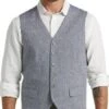Five Button Flap Pocket Men's Blue Linen Suit Separates Vest
