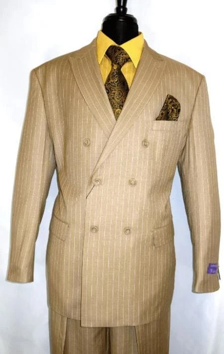 Double Breasted Pinstripe Suit - Men's Double Breasted Suit Peak Lapel 2 Button Suit Camel Pin Stripe 1 Double Breasted Pinstripe Suit - Men's Double Breasted Suit Peak Lapel 2 Button Suit Camel Pin Stripe