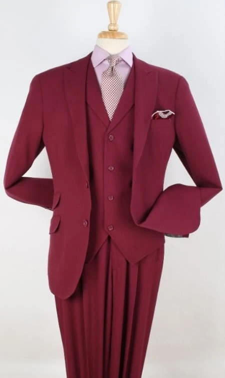 Mens Suit - Classic Fit Suit - Pleated Pants - Peak Lapel Vested 3 Piece Suit 1 Mens Suit - Classic Fit Suit - Pleated Pants - Peak Lapel Vested 3 Piece Suit