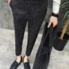 Mens Black Pinstripe Dress Pants - Stripe Slacks - Piano Print