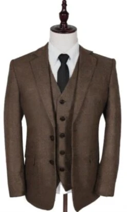 1930s Fashion Tweed ~ Herringbone Pattern- Modern Fit Suit -1930s Tuxedo - Brown Suit