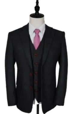 1930s Fashion Tweed ~ Herringbone Pattern- Mens 1930 Suit -1930s Tuxedo - Black Suit