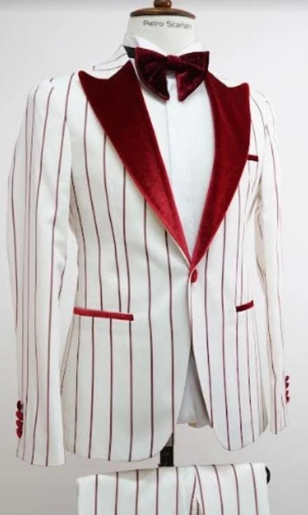 Bold Gangster - 1920 White And Red Pinstripe Tuxedos Suit 1 Bold Gangster - 1920 White And Red Pinstripe Tuxedos Suit